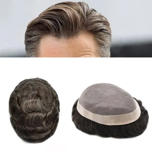 Miniatura 54 de Toupee para hombres cabello humano real fino mono para hombre sistema de reemplazo de piezas de pelo para hombre tupé NPU Hairpieces para hombres