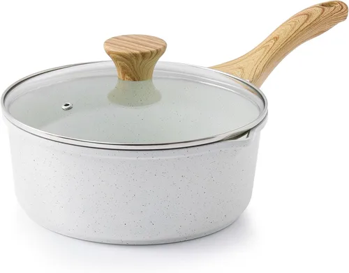 Miniatura 18 de SENSARTE Cacerola antiadherente con tapa, olla pequeña de 1.5 cuartos con revestimiento de granito suizo, mango que se mantiene fresco, olla Gris