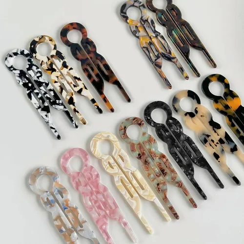 Miniatura 3 de 4 horquillas francesas en forma de U para mujer, pinzas de acetato para cabello grueso, fino y fino, pasadores decorativos para moño en negro