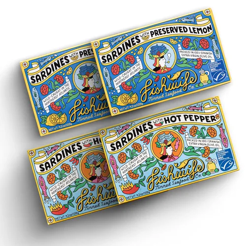 Miniatura 11 de Fishwife Spicy Hot Trio (FBJ Salmon, Mackerel, Sardinas con pimiento picante), paquete de 3 Sin gluten, alto en proteínas, omega-3 capturado