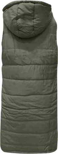 Miniatura 6 de OSFVNOXV Chaqueta larga acolchada para mujer, abrigo de invierno con cremallera completa, sin mangas, con capucha, cálidos, cortavientos gruesos