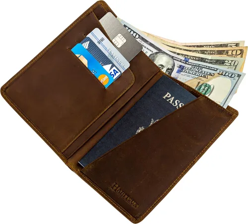 Miniatura 2 de Cartera de viaje con bloqueo RFID, piel auténtica Crazy Horse