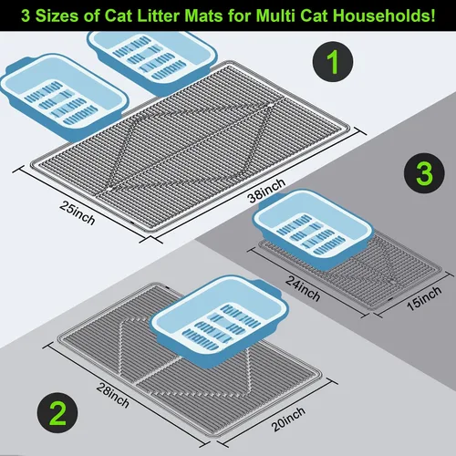Miniatura 3 de Mofason Tapete de goma para arena para gatos, tapete para caja de arena para gatitos, tapete de silicona para atrapar arena, suministros y Negro