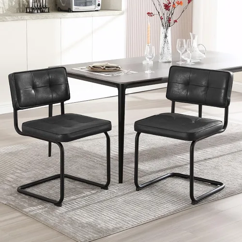 Zesthouse Juego de 2 sillas de comedor de metal industrial, sillas de cocina tapizadas de cuero sintético con base de metal negro, para cocina y