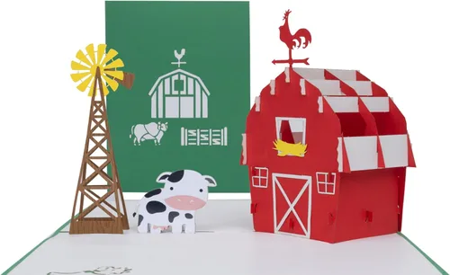 iGifts And Cards Cow Barn 3D Pop Up Tarjeta de felicitación – Animales, molino de viento, granja, ganado, lácteos, sol, wow, diversión, mitad