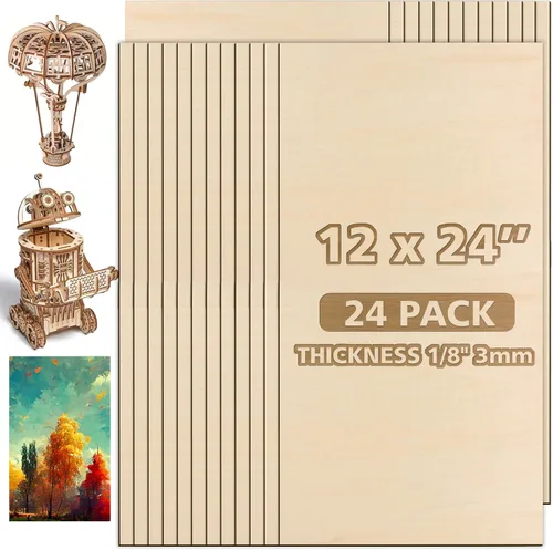 Miniatura 13 de Adrattnay Hojas de Tilo de 3mm - 3/8 x 30,5 x 30,5 cm, 24 piezas de madera contrachapada cuadrada de tilo para corte láser y grabado DIY, grabado