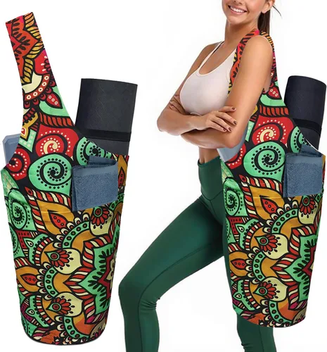 Miniatura 12 de Bolsa para esterilla de yoga para mujeres con bolsillo grande lateral, duradera de lino, bolsa de gimnasio para entrenamiento, almacenamiento