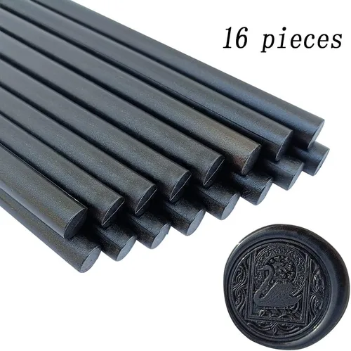 Miniatura 2 de 16 barras de sellado de cera negra para pistola de pegamento de 0.44 pulgadas, no tóxicas, flexibles, duraderas, adecuadas para invitaciones de Negro