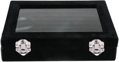Miniatura 4 de Ivosmart Caja de almacenamiento de 7 ranuras para anillos de cristal de terciopelo, caja de almacenamiento para joyas, soporte organizador