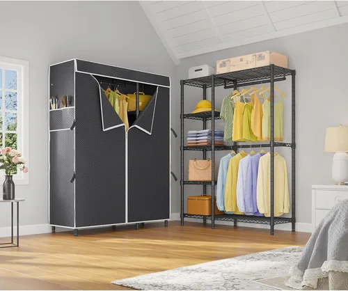 Miniatura 3 de VIPEK V7C - Percheros para ropa con cubierta, closets portátiles para colgar ropa, perchero resistente con estantes, armario de metal, capacidad