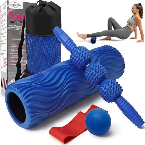 Miniatura 10 de Krightlink Juego de rodillos de espuma 5 en 1, barra de rodillo de masaje, bola de masaje, banda de resistencia para masaje muscular profundo, Gris