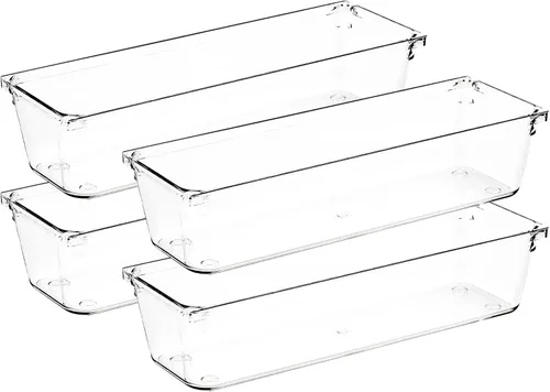 Miniatura 25 de Paquete de 4 organizadores de cajones, contenedores de almacenamiento de acrílico transparente de 6 x 9 pulgadas con almohadillas antideslizantes