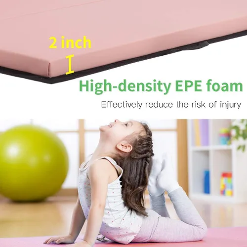 Miniatura 3 de 6 ft Gymnastics Exercise Mat Thick Tumbling Mats with Carrying Handles, 6ft x 4ft x 2in Yoga Mat Folding Exercise Pad Leather Gym Mat for