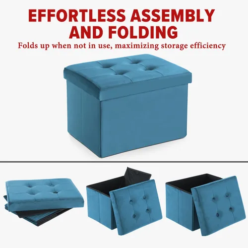 Miniatura 4 de LINMAGCO Taburete otomano plegable de almacenamiento, reposapiés de terciopelo con acolchado moderno otomano con almacenamiento para sala de estar