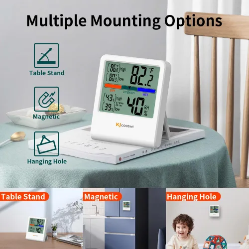 Miniatura 4 de Termómetro digital higrómetro, termómetro de pared interior de humedad con alta precisión, adecuado para invernadero, hogar y oficina, batería AAA