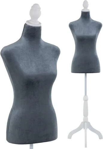 Maniquí femenino con forma de torso, cuerpo de maniquí para vestido, altura ajustable de 49.6 a 63.4 pulgadas, soporte de trípode de madera, espuma