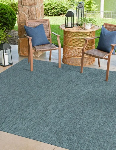 Miniatura 17 de Unique Loom Collection Alfombra de Área Plana Casual de Transición Sólida Jaspeada para Interiores/Exteriores (Pasillo 2' x 6' 1", Azul/Azul Marino)