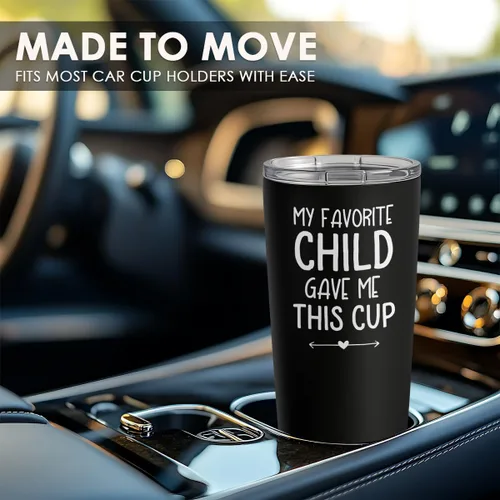 Miniatura 5 de SANDJEST Vaso aislado de acero inoxidable de 20 onzas para papá, divertido con texto en inglés "My Favorite Child Gave Me This Cup", taza de viaje