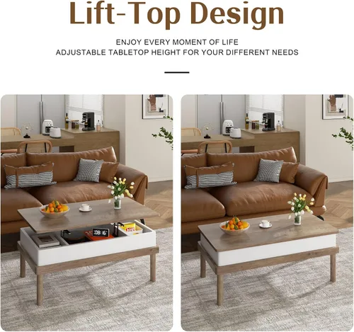 Miniatura 5 de Shintenchi Mesa auxiliar, mesa de centro elevable con compartimento oculto, mesa de comedor de mesa elevada, mesa central elevadora para sala