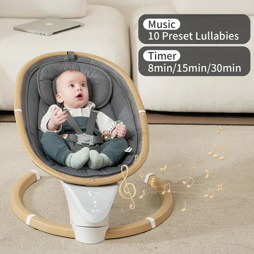 Miniatura 4 de Columpios de bebé para bebés, columpio eléctrico para recién nacido con 5 velocidades, 10 canciones de cuna, apto para 0-6 meses