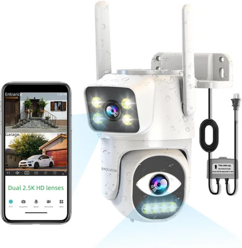 Cámaras de seguridad inalámbricas para exteriores, cámaras WiFi de doble lente para seguridad del hogar, alarma de luz de seguimiento automático y