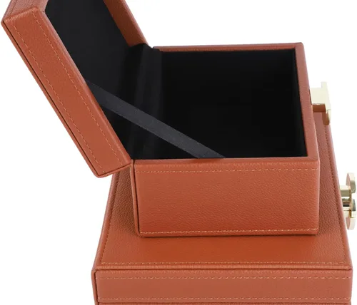 Miniatura 7 de HofferRuffer - Cajas de joyería de piel sintética, juego de 2 piezas con accesorios de almacenamiento decorativos y herrajes dorados, clásico