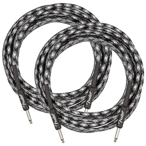 Miniatura 23 de Fender Cable de instrumentos de lujo de 10 pies, ángulo recto, tweed negro, paquete de 2