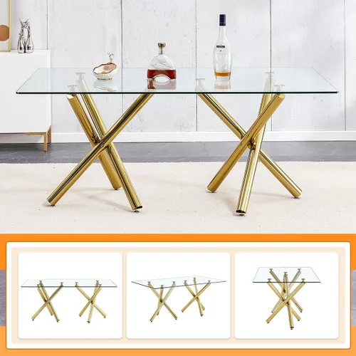 Miniatura 6 de Juego de mesa de comedor de cristal para 6,71 pulgadas, mesa de comedor para 6, mesa de cocina rectangular grande de vidrio templado y 6 sillas