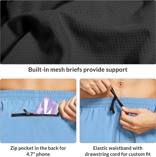 Miniatura 5 de baleaf Pantalones cortos deportivos de running y entrenamiento de 5 pulgadas para hombre, ligeros con bolsillo con cremallera
