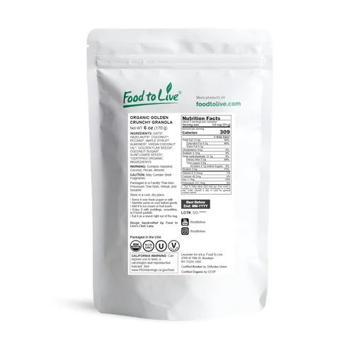 Miniatura 2 de Granola crujiente dorada orgánica, 6 onzas, lote pequeño, hecha a mano, a granel, ideal como aperitivo y para cereales de desayuno, contiene