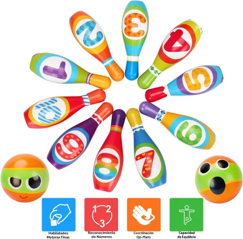 Miniatura 6 de Juego de bolos para niños AugToy 2-5 años, juego de bolos de interior suave para niños de 1, 2, 3, 4 años, niños y niñas, 10 pines de bolos