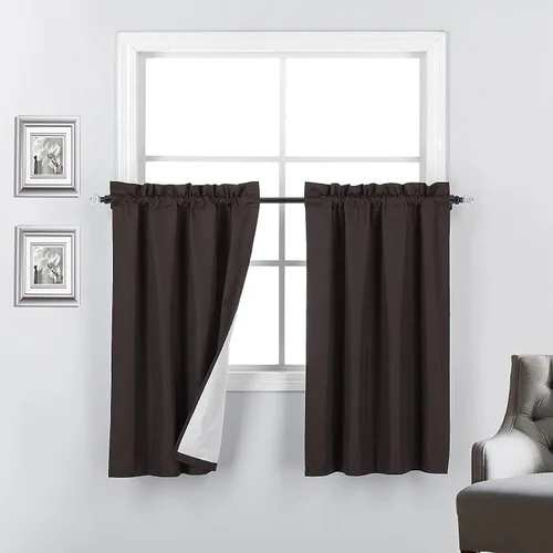 Miniatura 17 de 2 paneles de cortinas opacas con aislamiento térmico y forro blanco en la parte trasera para ventana de bloqueo de luz para cualquier ventana