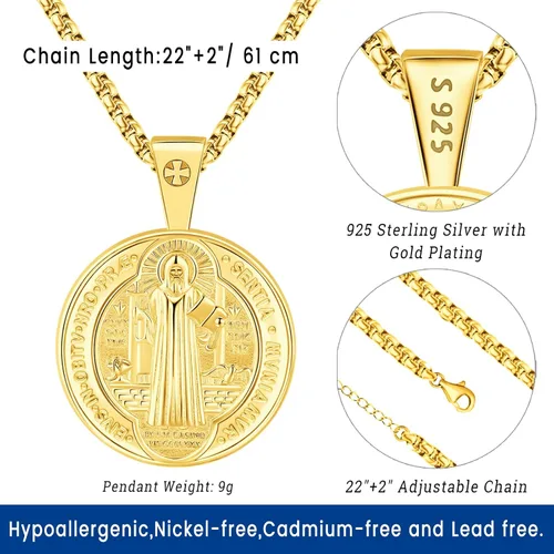 Miniatura 80 de Eusense Saint Necklace Sterling Silver 925 Protection Jewelry for Men Women Patron St Medals Amulet Pendant