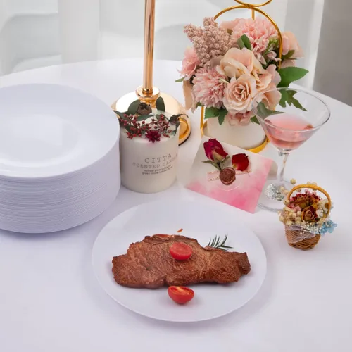 Miniatura 4 de Hioasis 100 platos de plástico blanco para fiestas, platos llanos desechables de 7.5 pulgadas, resistentes, elegantes y elegantes para bodas y bodas