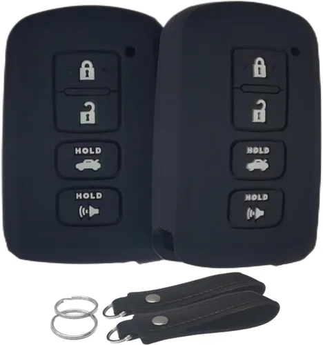 Miniatura 10 de Funda de silicona para llavero con control remoto sin llave, compatible con Toyota Avalon Camry Corolla Highlander RAV4, 4 botones (negro + gris)