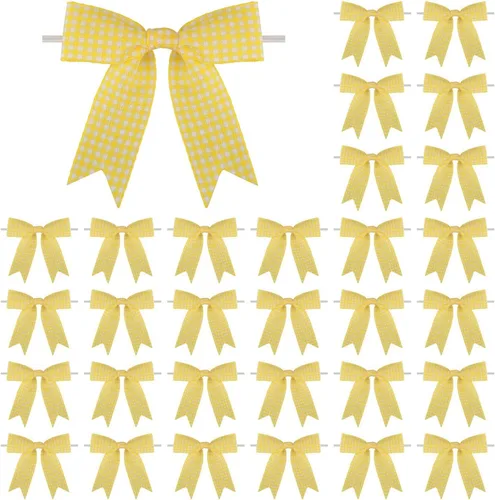 Miniatura 10 de Meseey 30 lazos de cinta de cuadros de 3.5 pulgadas con lazo torcido, lazos de lana azul y blanco, para manualidades, cesta de envoltura de regalos