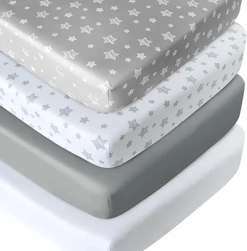 Miniatura 15 de Sábanas para Pack and Play para niños, paquete de 4 sábanas para minicuna, sábana ajustada elástica para Pack and Play y corralito, compatible
