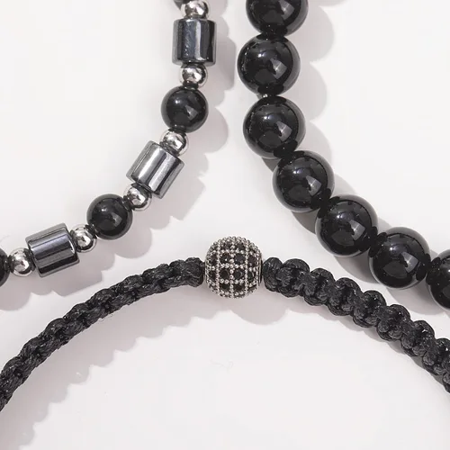 Miniatura 6 de Lynnaneo Juego de pulseras de cuentas para hombre de 0.315 in y 0.157 in de piedras preciosas curativas trenzadas con dije de circonita cúbica