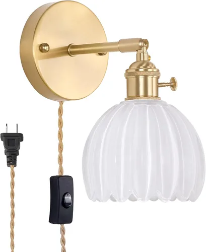 Miniatura 50 de Shenmoyl Aplique de Pared Vintage Operado por Batería con Linda Campana de Vidrio Tulipán Verde, Recargable Inalámbrica, Luz de Pared con Control