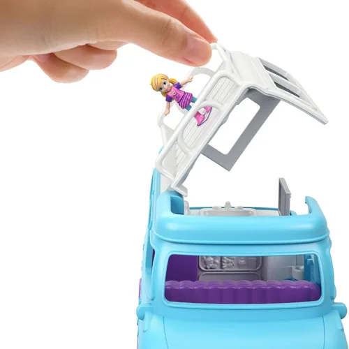 Miniatura 6 de Polly Pocket Furgoneta Glamping con doble campamento para muñeca Polly de 3 pulgadas y muñeca Micro Polly; la camioneta se abre a la sala de estar