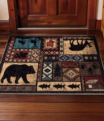 Miniatura 36 de Alfombra de pasillo de 2 x 6 pulgadas para interior - Alfombra de entrada rústica de cabaña con diseño de oso, antideslizante, de pelo bajo
