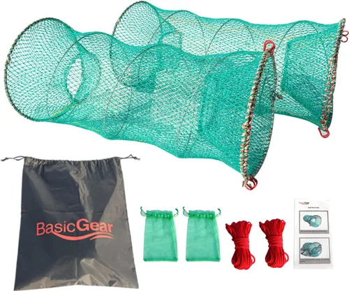 Miniatura 7 de BasicGear Trampa de resorte para cangrejo, 2 piezas, trampa de cebo para langosta, cangrejos de cangrejo, camarones, trampas de pesca plegables