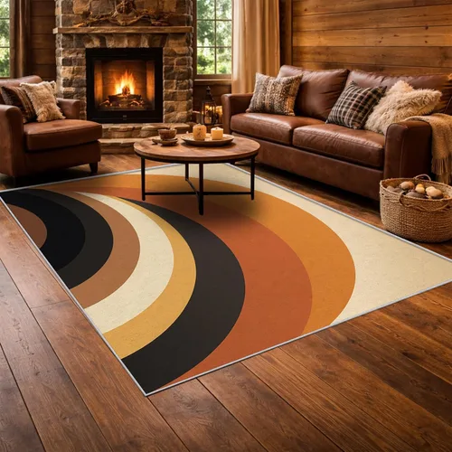 Miniatura 2 de Alfombras retro con arco para dormitorio, alfombras modernas lavables de mediados de siglo para sala de estar, 5 x 5 pies, diseño abstracto de MCM