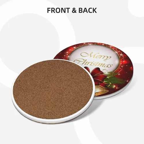 Miniatura 2 de Juego de 4 posavasos rojos de Navidad para mesa de café, tazas, bar, cerveza, escritorio, posavasos redondos de cerámica absorbente para mesa