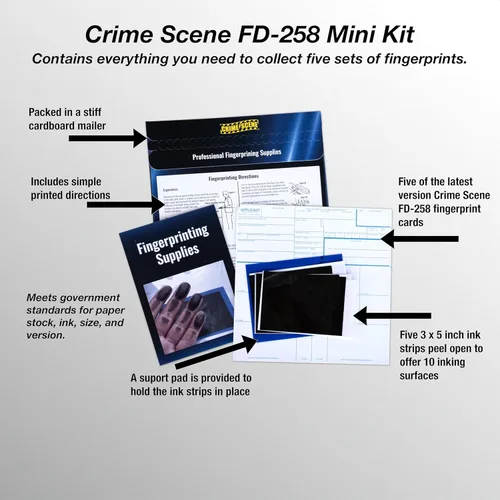Miniatura 2 de Crime Scene Kit de huellas dactilares FD-258: cinco tarjetas, tinta e instrucciones de uso