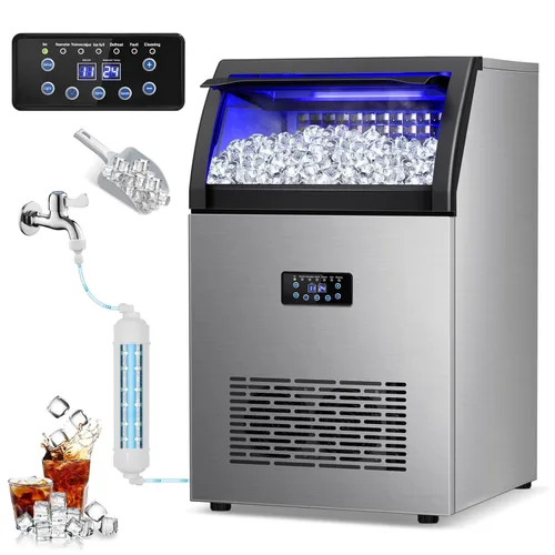 Miniatura 18 de Máquina comercial para hacer hielo en pepitas con contenedor de almacenamiento de 12 libras, 70 libras/24 horas de acero inoxidable debajo