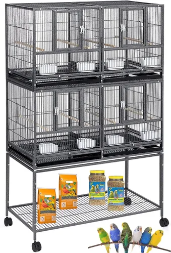 Miniatura 25 de Jaula Doble Apilable con Centro Dividido, Puertas de Caja de Anidación Lateral para Criador de Aves de Vuelo, Jaula Doble Rodante para Aviarios