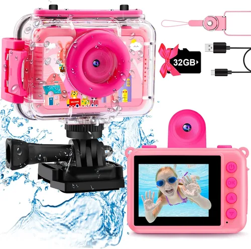 Miniatura 13 de Juguete de piscina y cámara submarina para niños, cámara de acción impermeable de 99 pies, video de 1080P y foto de 20 MP con lente abatible