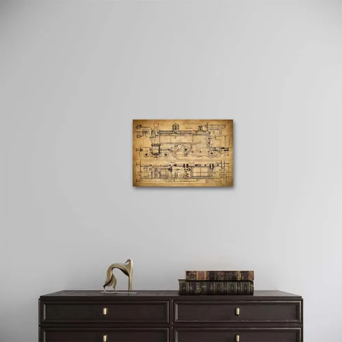 Miniatura 5 de Meishe Art Póster vintage, diseño mecánico de tren antiguo, dibujo estructural, ilustración que muestra la estructura básica, diagrama esquemático