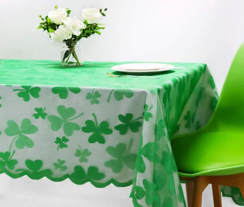 Miniatura 8 de asunflower Mantel rectangular de encaje con trébol verde, 60 x 84 pulgadas, para decoración de mesa del día de San Patricio con mantel bordado